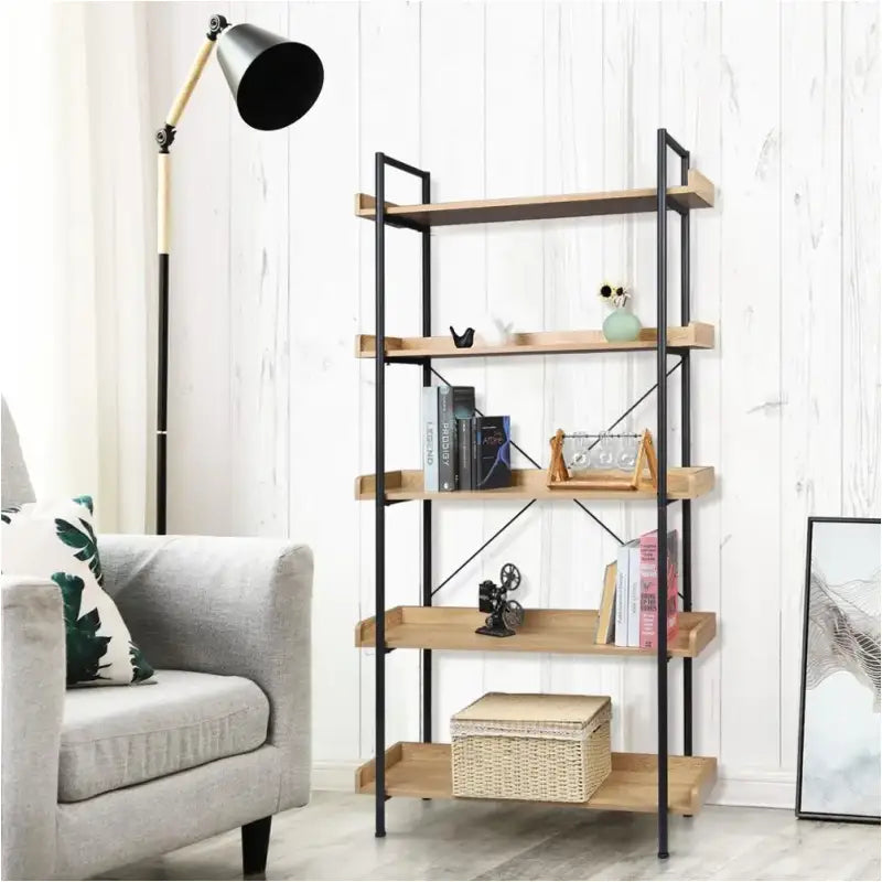 BukkitBow staande boekenkast met 5 planken, water- en krasbestendig, eenvoudig te monteren, geschikt voor alle ruimtes, 91x25,5x173cm.