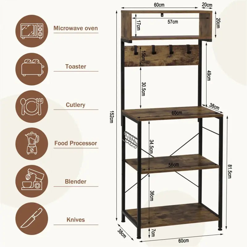 BukkitBow keukenkast met 5 niveaus en haken, duurzame constructie, grote opbergruimte en stabiele organisator, 60x152x38cm