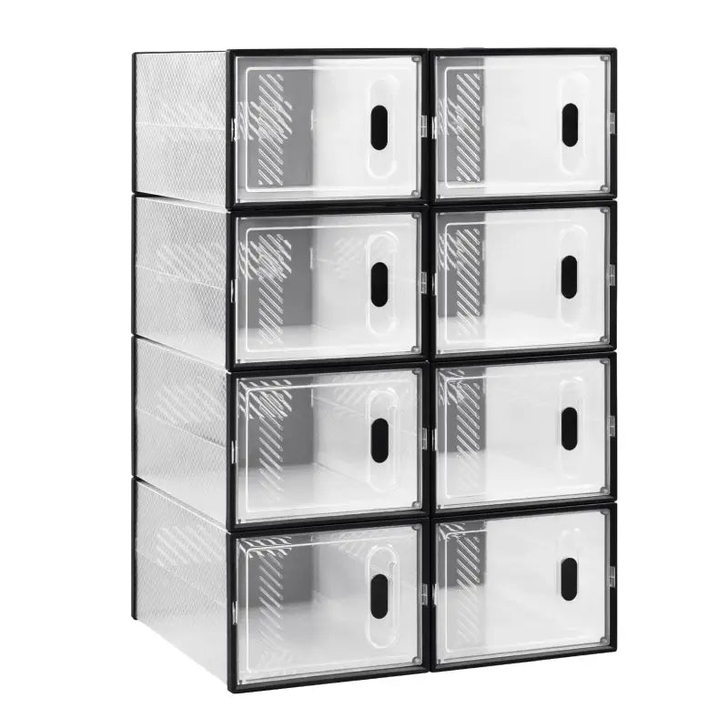 Transparant stapelbaar schoenenrek van BukkitBow met sneaker organizer, geschikt voor het overzichtelijk opbergen van schoenen.