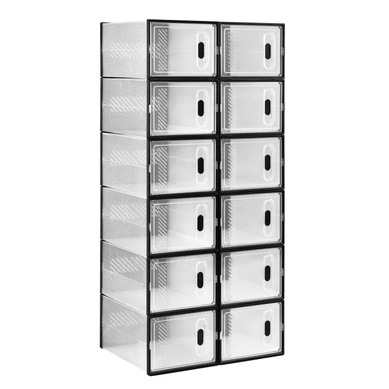 Transparant schoenenrek van BukkitBow met stapelbare schoenendozen voor sneakers, overzichtelijk en ruimtebesparend organizer.