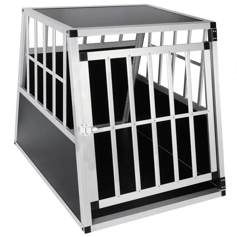 Stevige aluminium/MDF hondenkooi van BukkitBow, trapeziumvormig met volledige doorkijk en ventilatie, 71x85x65cm, hondentransportbox.