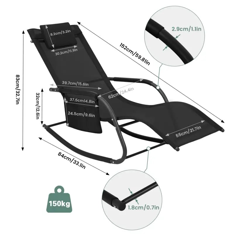 BukkitBow tuin ligstoel met ergonomisch ontwerp, schommelstoel, geschikt voor 150 kg, ideaal voor camping en tuin.