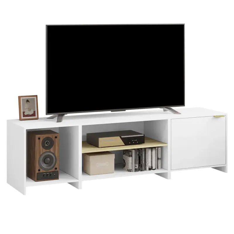 BukkitBow TV-kast met opslagruimte, stevig MDF hout, modulair ontwerp, Scandinavische stijl, 160x45x39cm, boekenkast en opbergmeubel