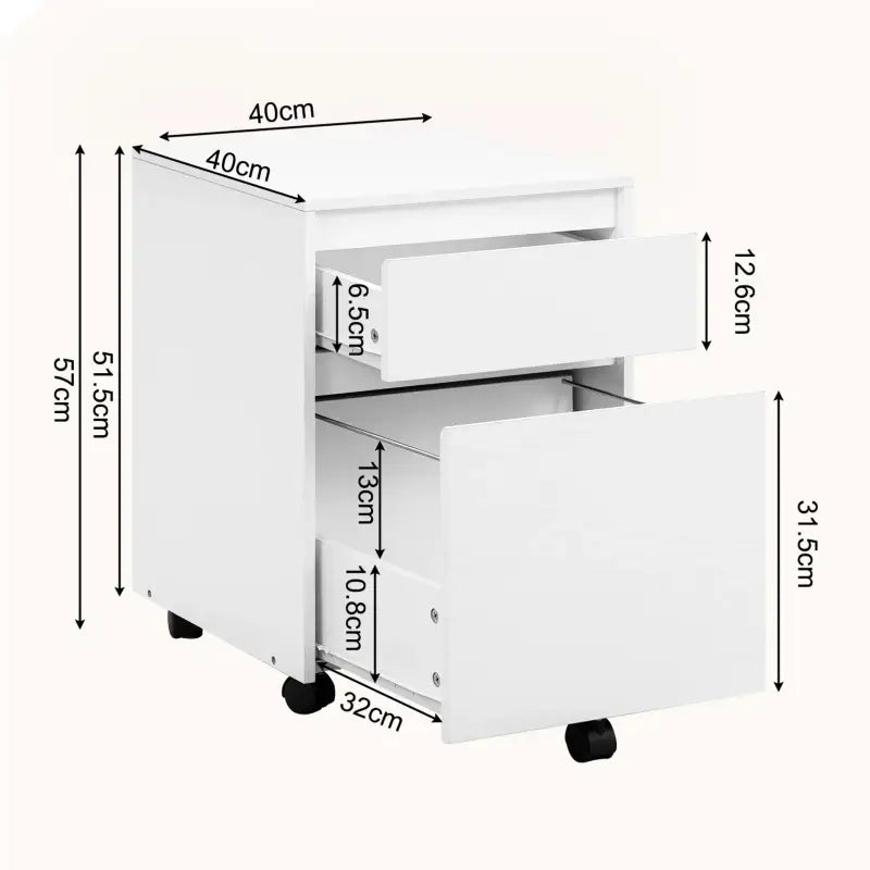 BukkitBow verrijdbare houten archiefkast met lades, melamine fineer, anti-kantel wielen en ruime opslag, 40x56x40 cm.