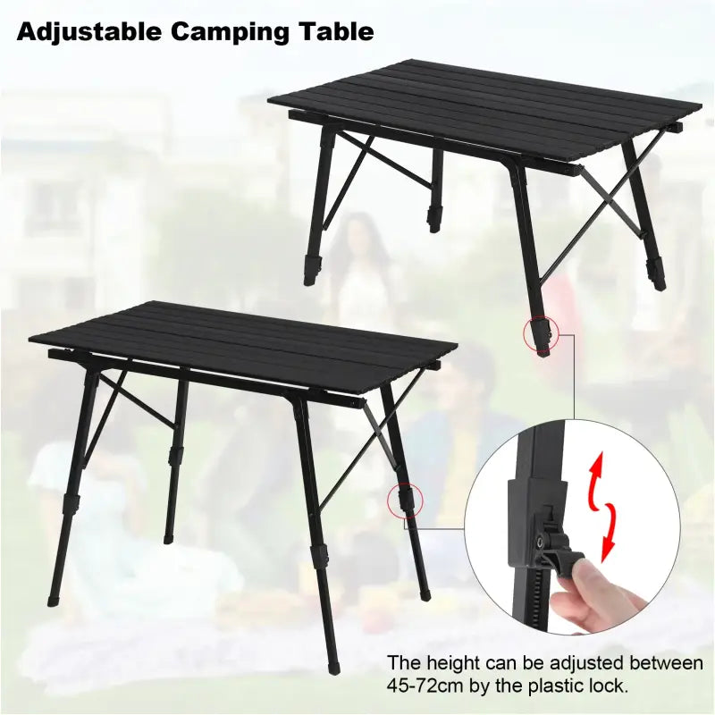 BukkitBow verstelbare aluminium campingtafel met opbergzak, inklapbaar, compact, draagbaar en maximale belasting van 30 kg.