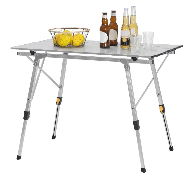BukkitBow verstelbare aluminium campingtafel, compact en draagbaar, 90x52.2x(45-72) cm met opbergzak en 30 kg draagvermogen.