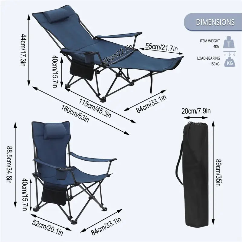 BukkitBow verstelbare opvouwbare campingstoel met oxford stof, stalen frame, draagtas, lichtgewicht en maximaal 150 kg draagkracht.