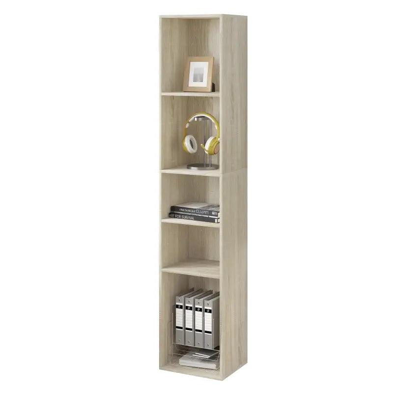 BukkitBow vrijstaande boekenkast met 5 kubussen en vitrinekasten, organizer voor woonkamer, afmetingen 30x151x26 cm.
