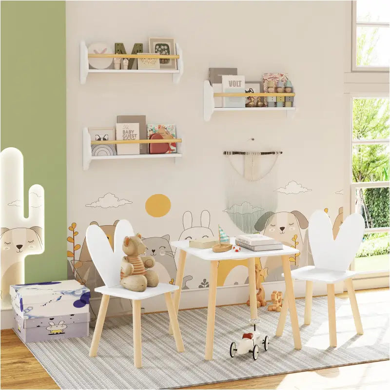 Set van 3 BukkitBow wandplanken voor kinderen, rechte boekenplanken voor de kinder- of slaapkamer, geschikt voor boeken en decoratie.