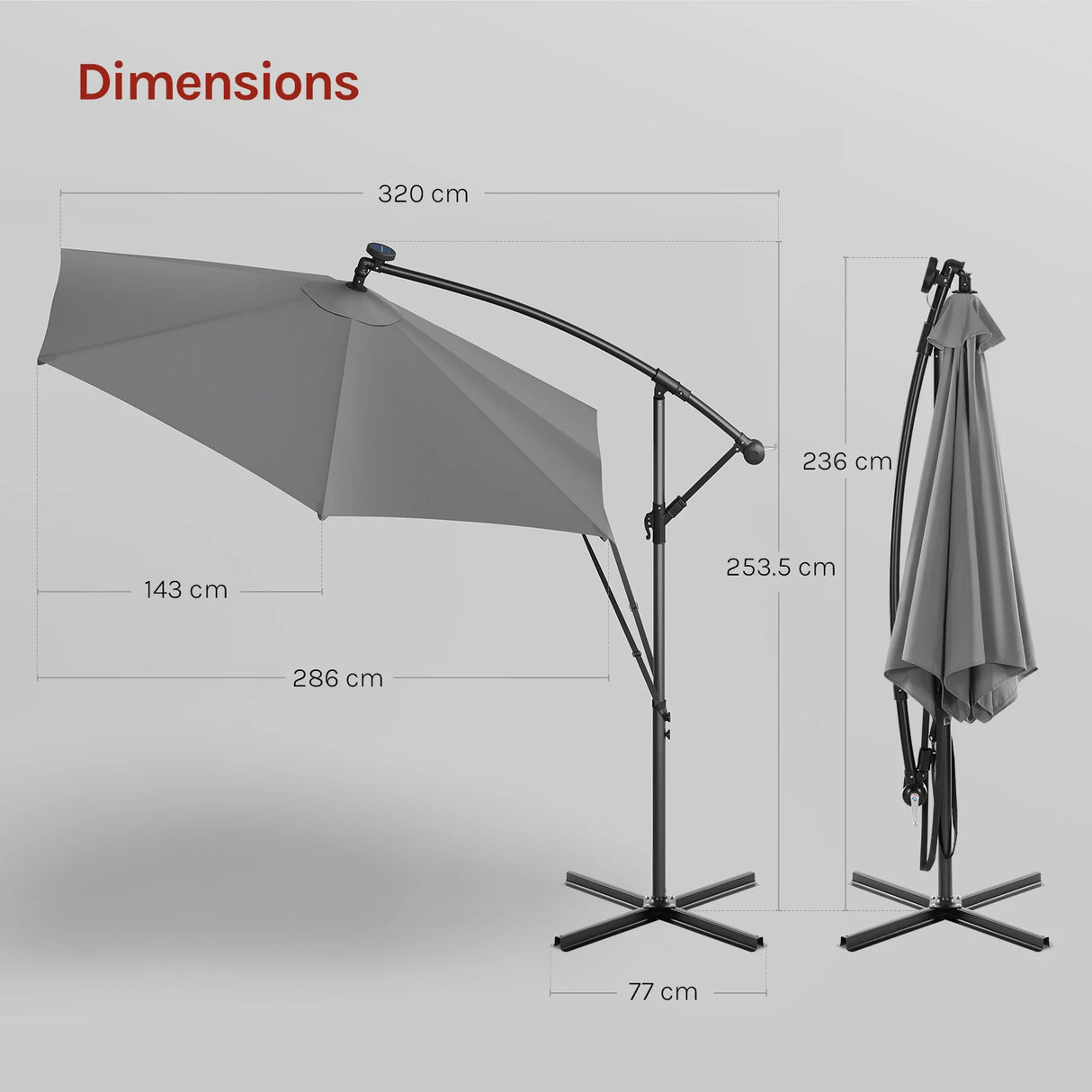 BukkitBow - Zwevende Parasol met Solar LED-Verlichting - 360° Draaibaar