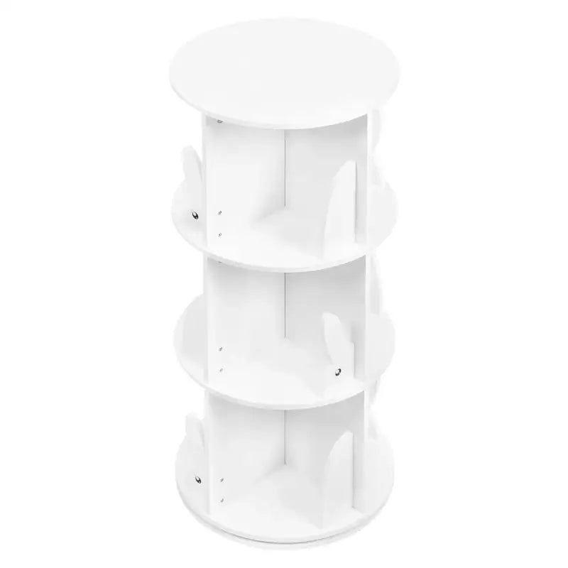 Witte kinderboekenkast van BukkitBow met draaibare planken en 4 niveaus, geschikt voor kinderkamers en speelhoeken.