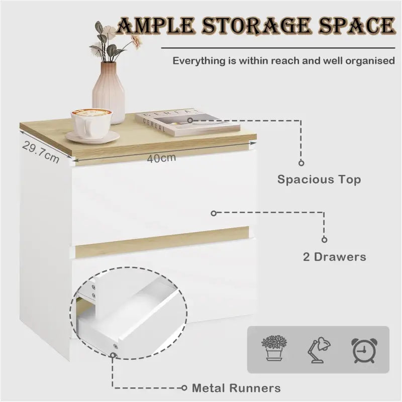 BukkitBow - Nachtkastje met 2 Lades - Stevig Materiaal