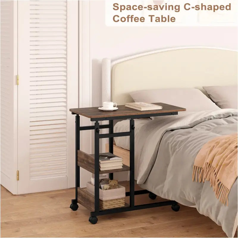 BukkitBow - Verstelbare Bijzettafel op Wielen - Vintage