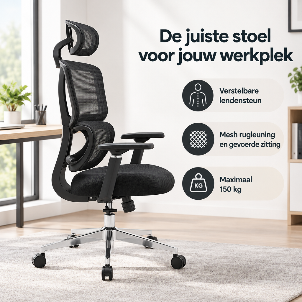 Praktische toepassing en keuzehulp voor bureaustoel met verstelbare lendensteun
