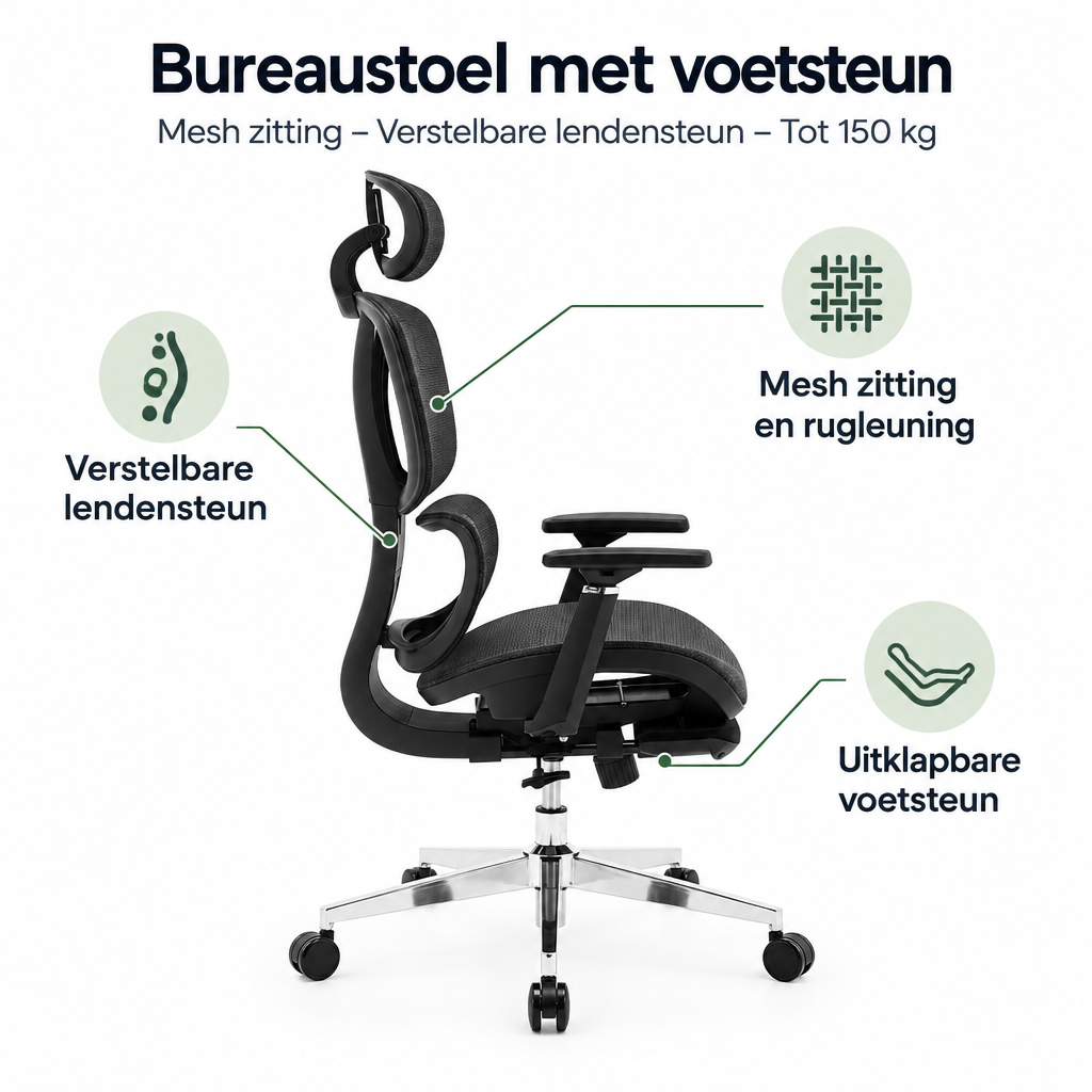 Belangrijkste voordelen en eigenschappen van bureaustoel met voetsteun