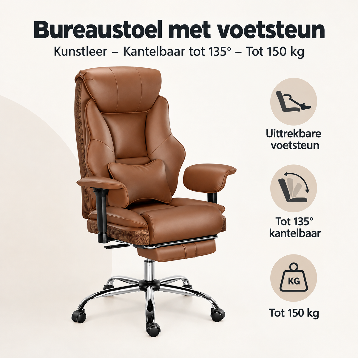 Overzicht van bureaustoel met voetsteun met de belangrijkste productvoordelen