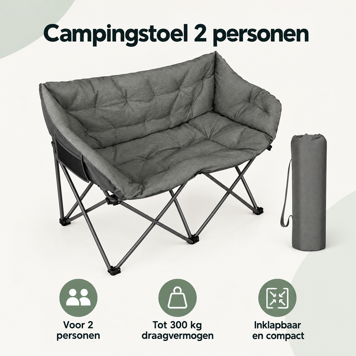 Overzicht van campingstoel 2 personen met de belangrijkste productvoordelen
