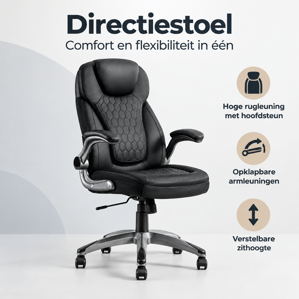Overzicht van directiestoel met de belangrijkste productvoordelen