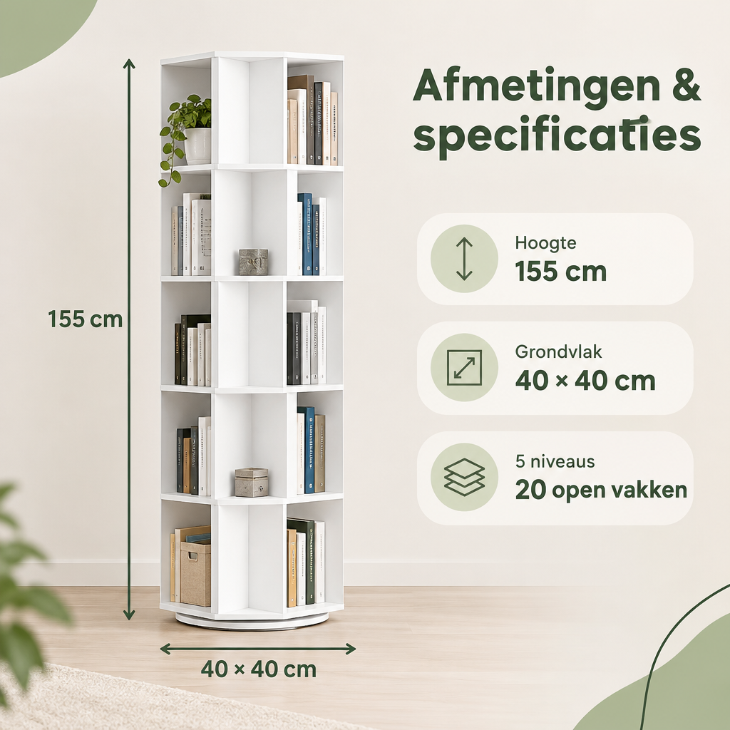 Afmetingen en productspecificaties van draaibare boekenkast