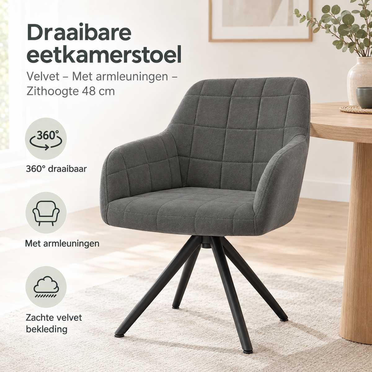Praktische toepassing en keuzehulp voor draaibare eetkamerstoel