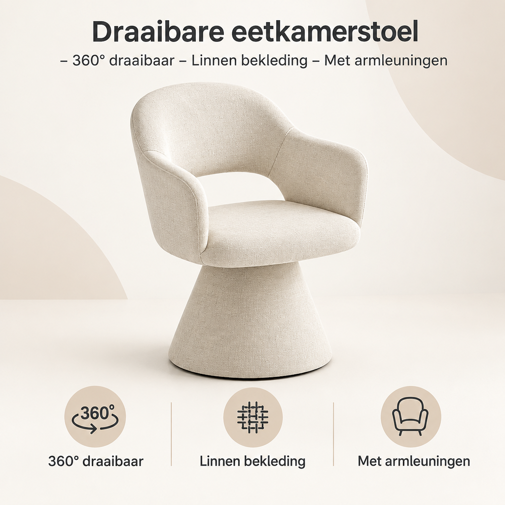 Overzicht van draaibare eetkamerstoel met de belangrijkste productvoordelen