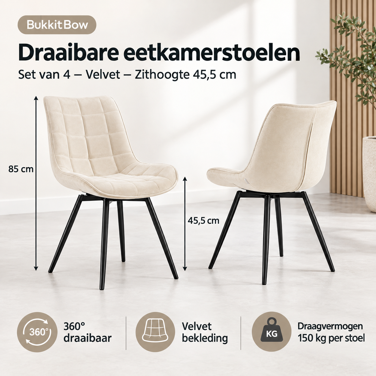 Afmetingen en productspecificaties van draaibare eetkamerstoelen