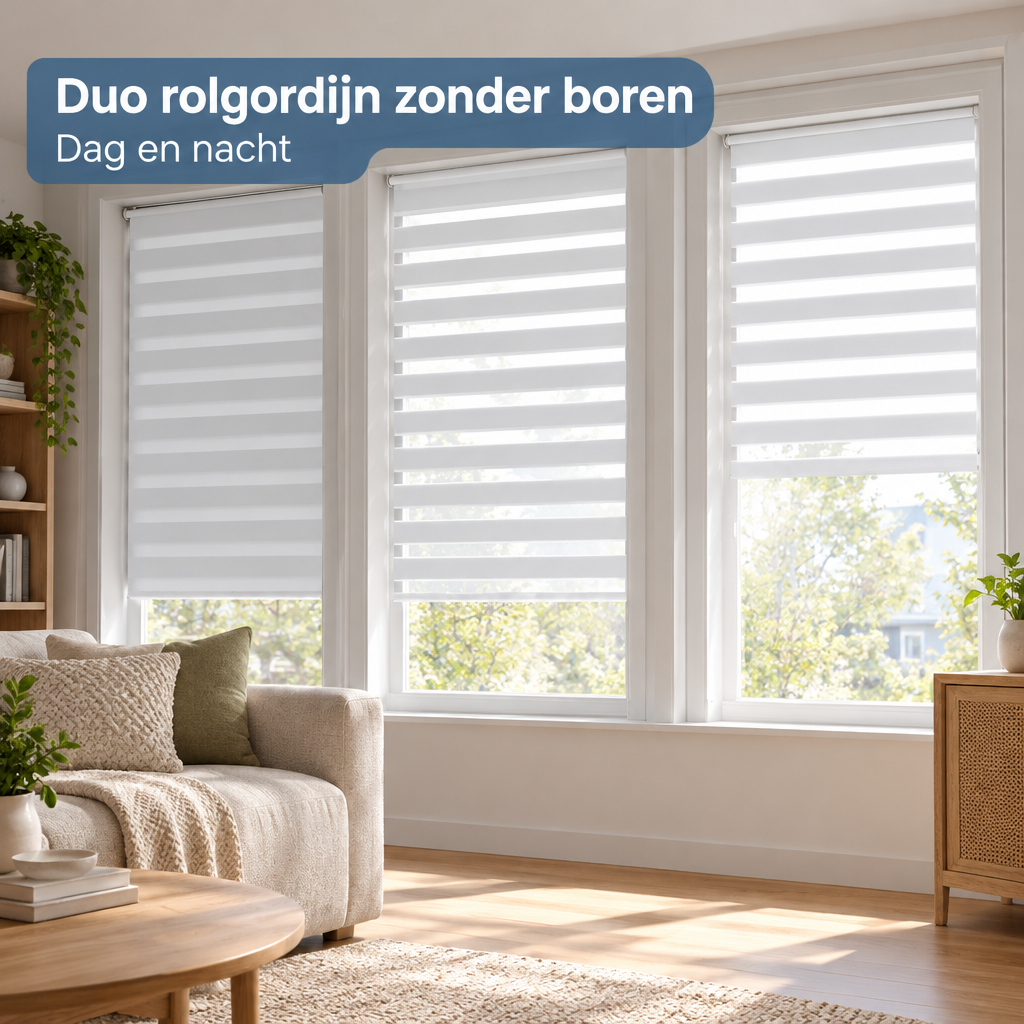 duo rolgordijn zonder boren in gebruik in een passende praktijksituatie