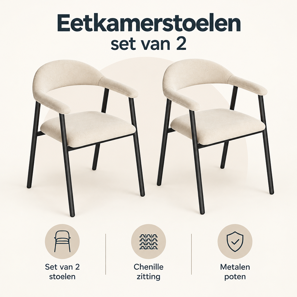 Overzicht van eetkamerstoelen set van 2 met de belangrijkste productvoordelen