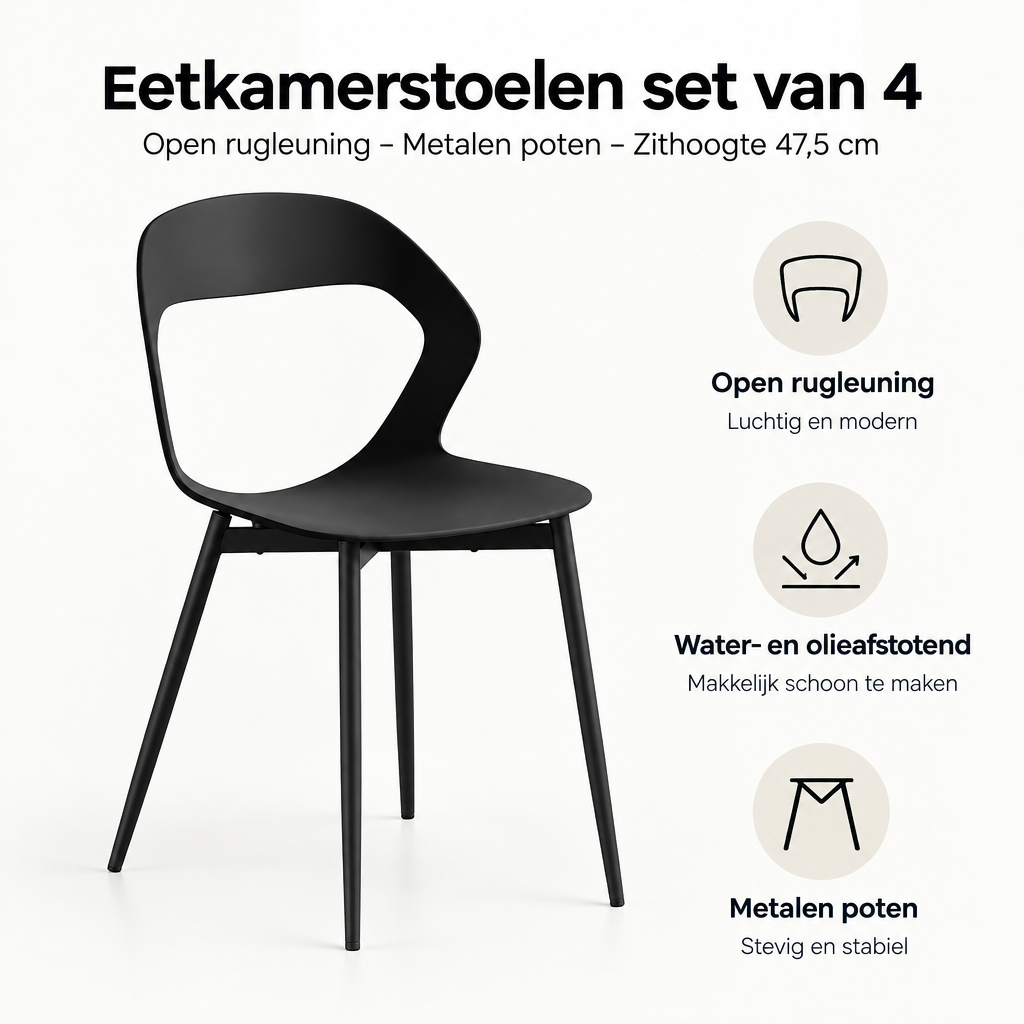 Belangrijkste voordelen en eigenschappen van eetkamerstoelen set van 4