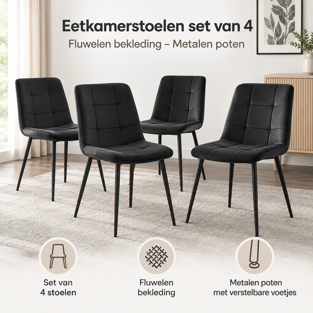 Praktische toepassing en keuzehulp voor eetkamerstoelen set van 4