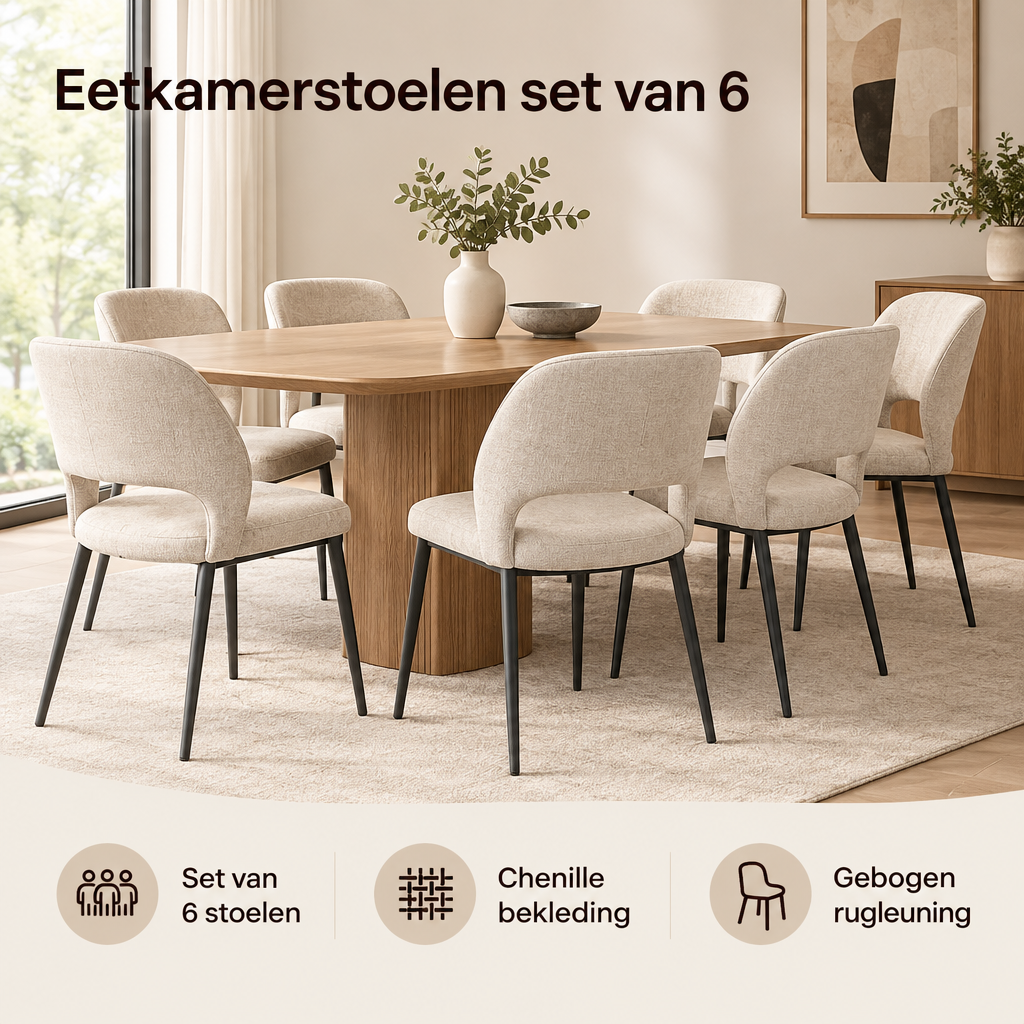 Praktische toepassing en keuzehulp voor eetkamerstoelen set van 6
