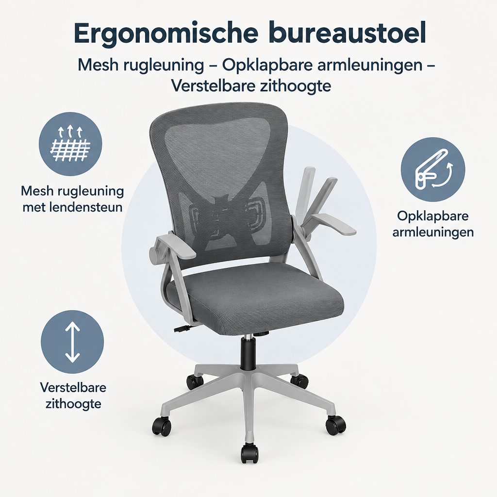 Overzicht van ergonomische bureaustoel met de belangrijkste productvoordelen