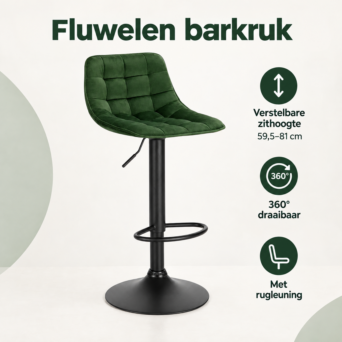 Overzicht van fluwelen barkruk met de belangrijkste productvoordelen