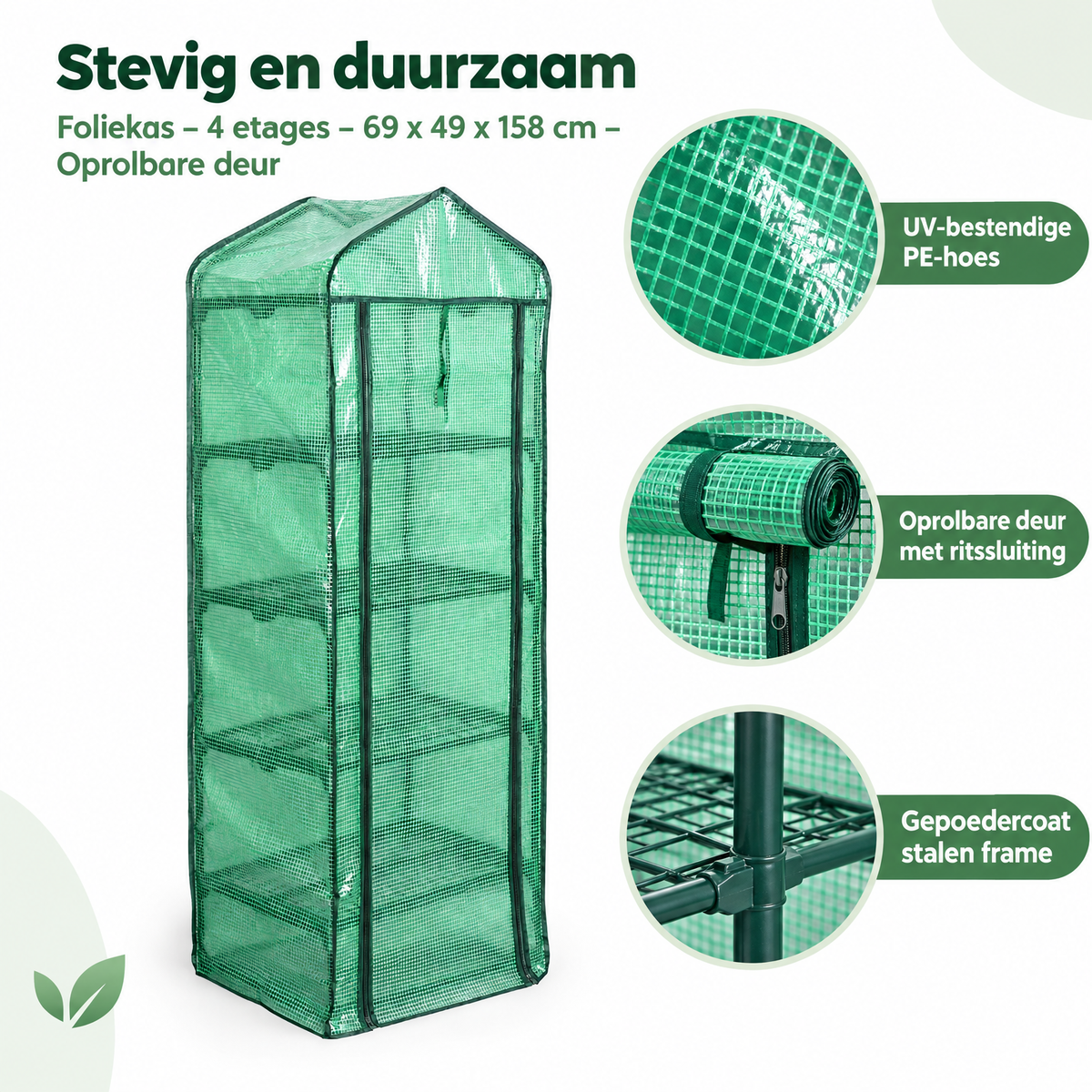 Detail van materiaal en afwerking van foliekas