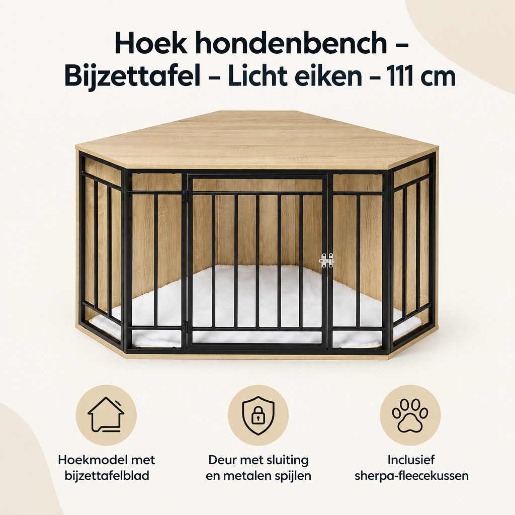 Overzicht van hoek hondenbench met de belangrijkste productvoordelen