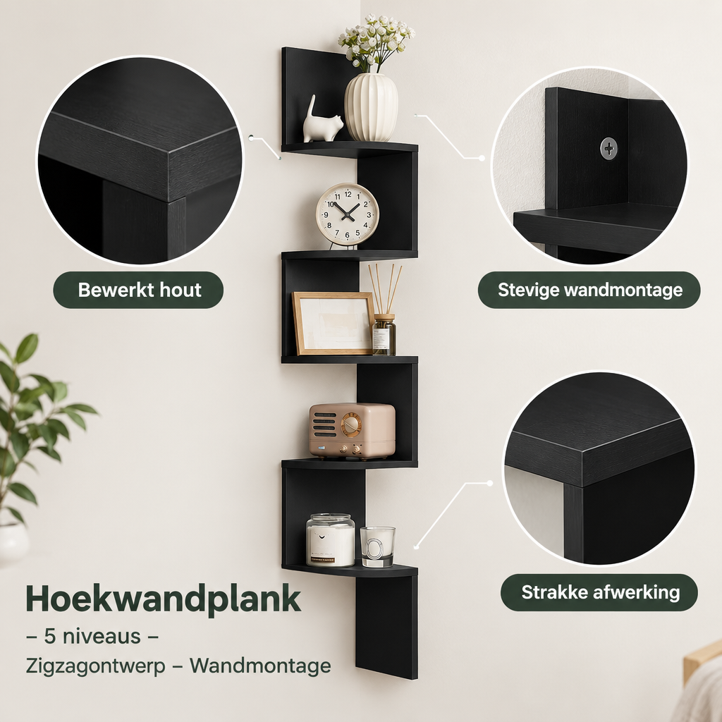 Detail van materiaal en afwerking van hoekwandplank
