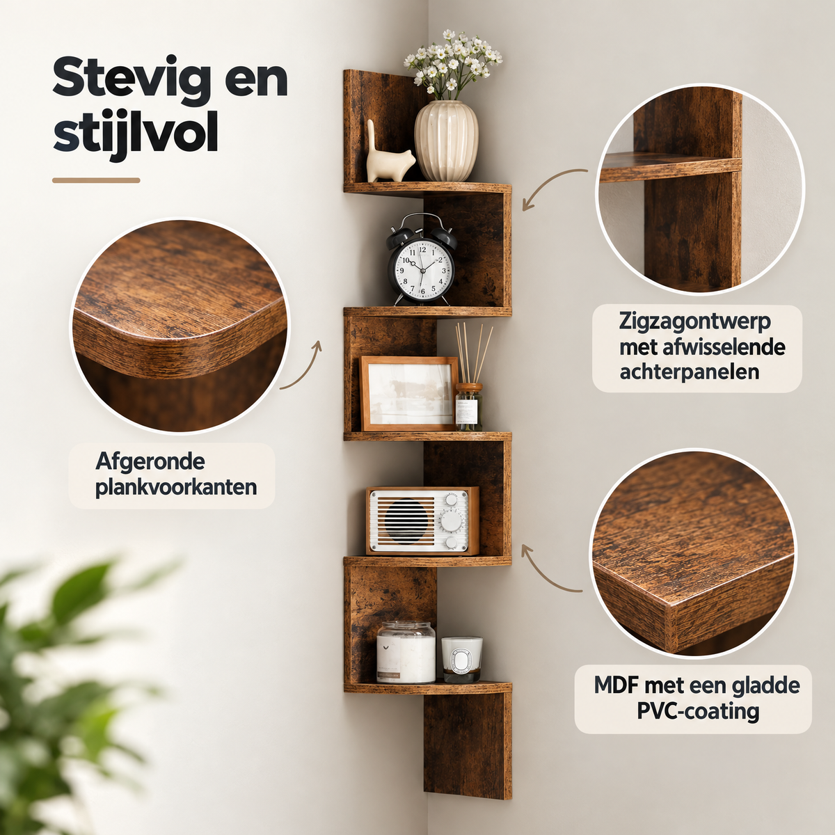 Detail van materiaal en afwerking van hoekwandplank