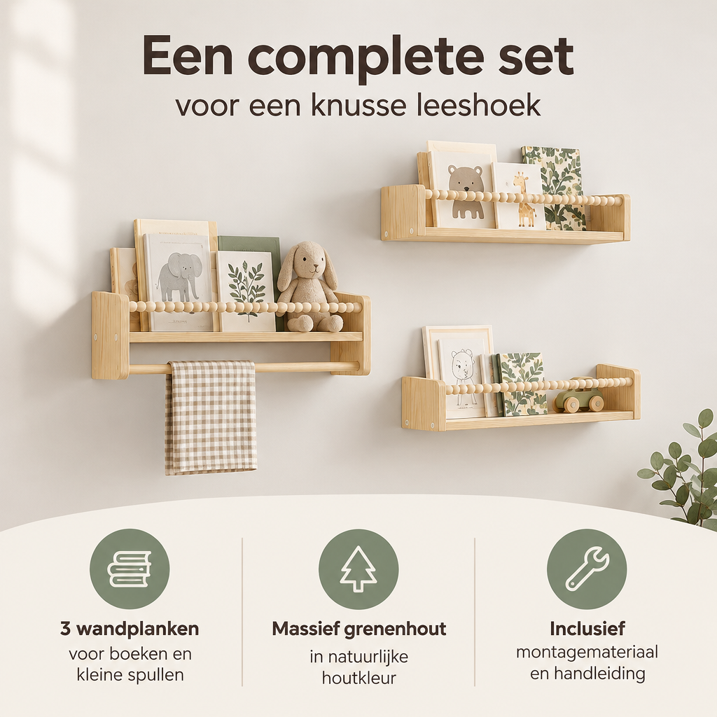 Praktische toepassing en keuzehulp voor houten boekenplank kinderkamer