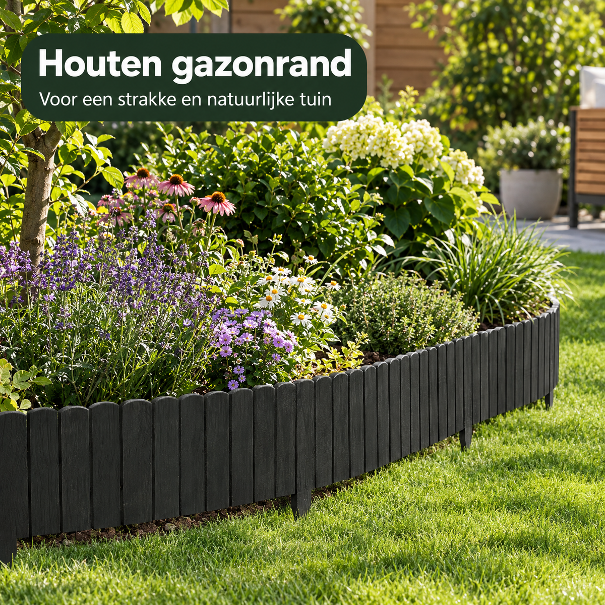 Flexibele houten gazonrand van FSC-dennenhout van 203 cm voor tuinafscheiding, door BukkitBow, geschikt voor tuin- en gazonafwerking.