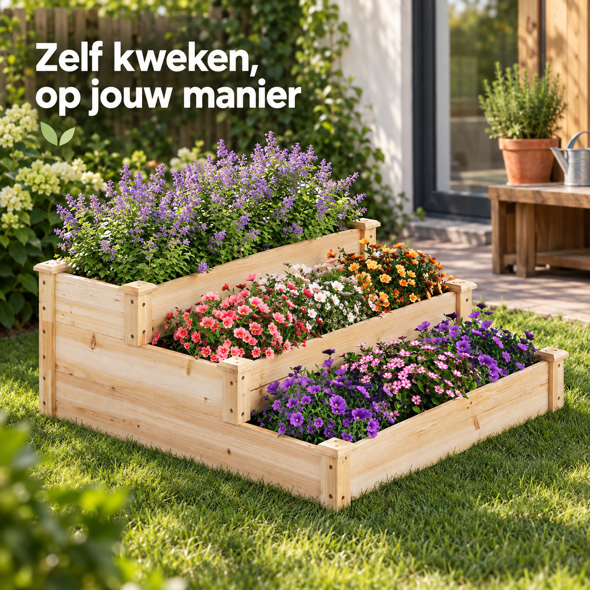houten moestuinbak in gebruik in een passende praktijksituatie