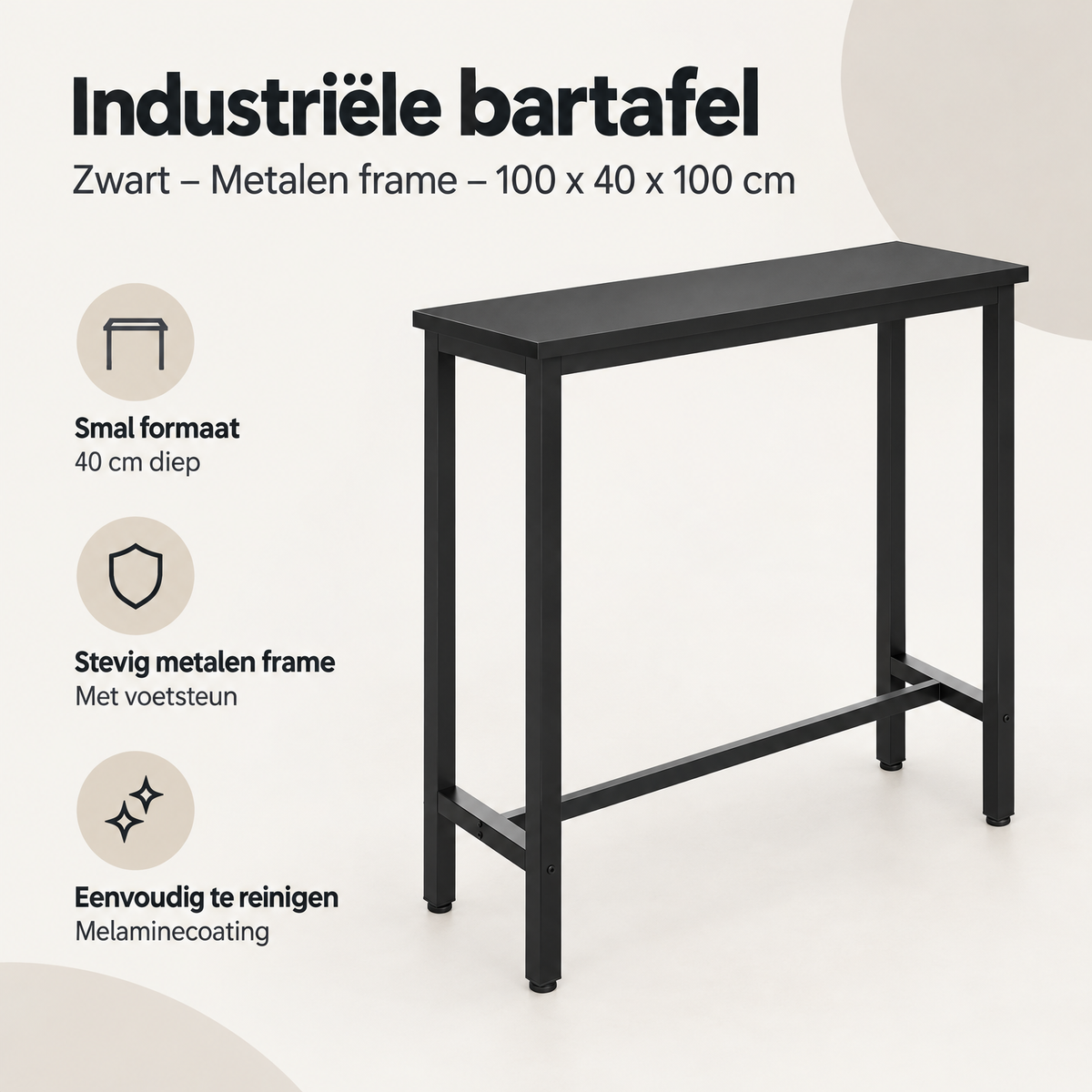 Overzicht van industriële bartafel met de belangrijkste productvoordelen