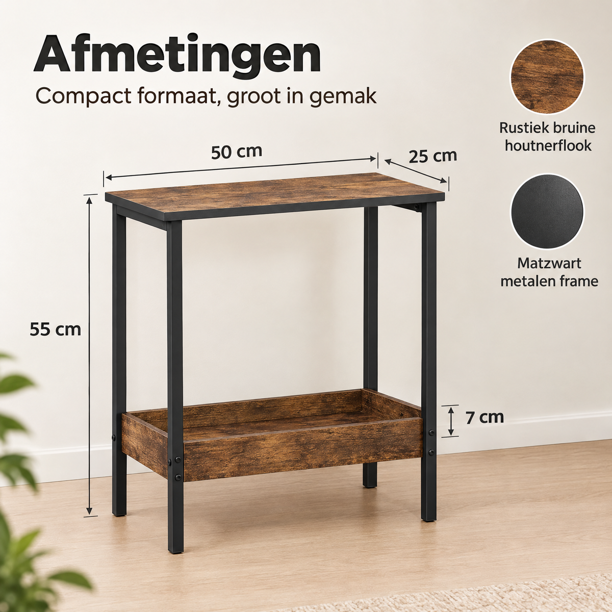 Afmetingen en productspecificaties van industriële bijzettafel