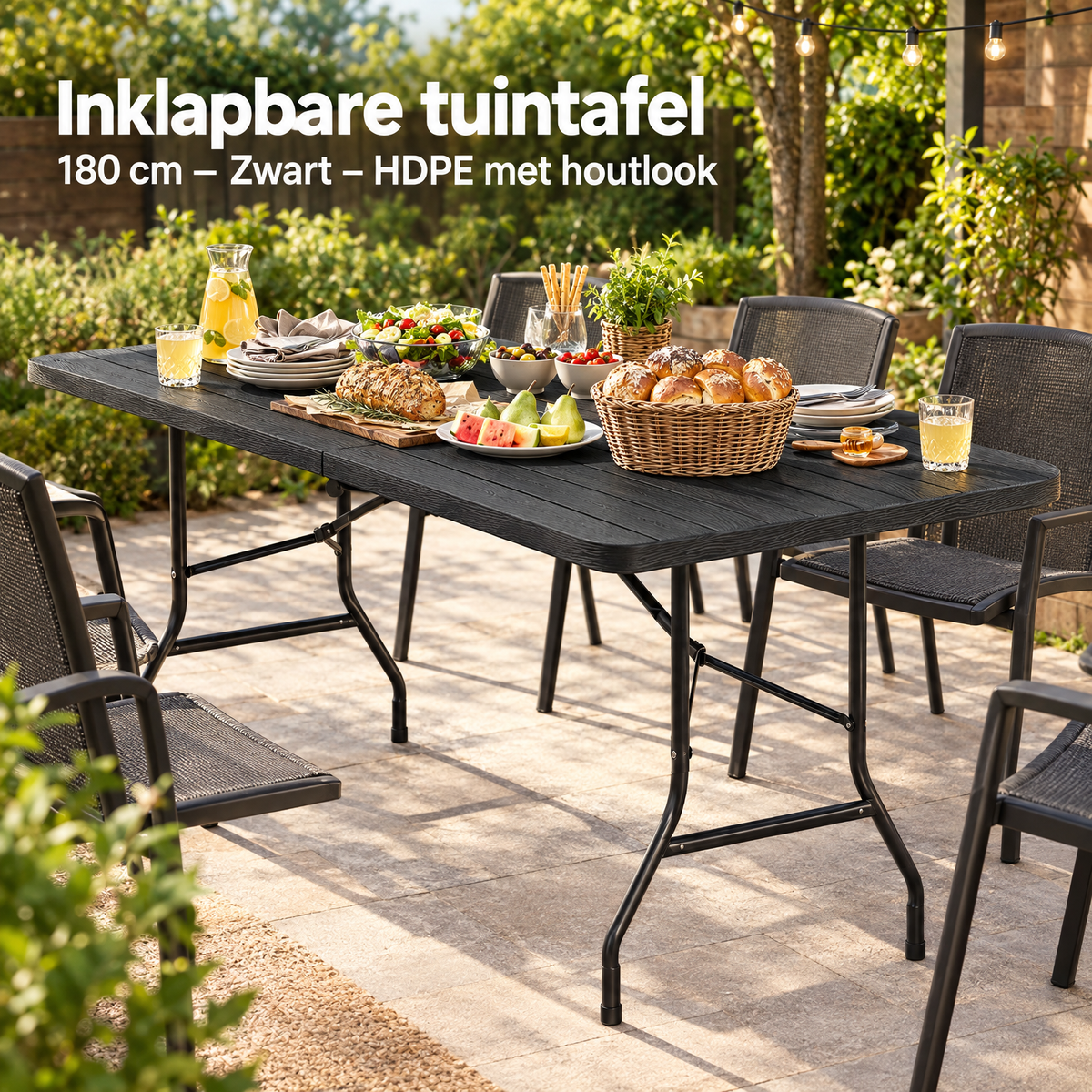 inklapbare tuintafel 180 cm in gebruik in een passende praktijksituatie
