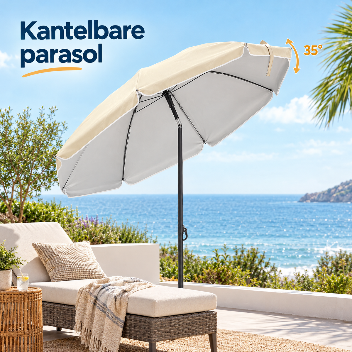 kantelbare parasol in gebruik in een passende praktijksituatie
