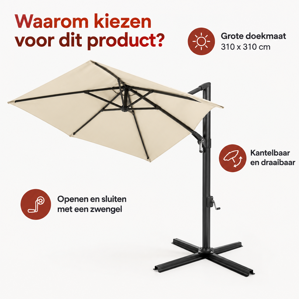 Belangrijkste voordelen en eigenschappen van kantelbare zweefparasol