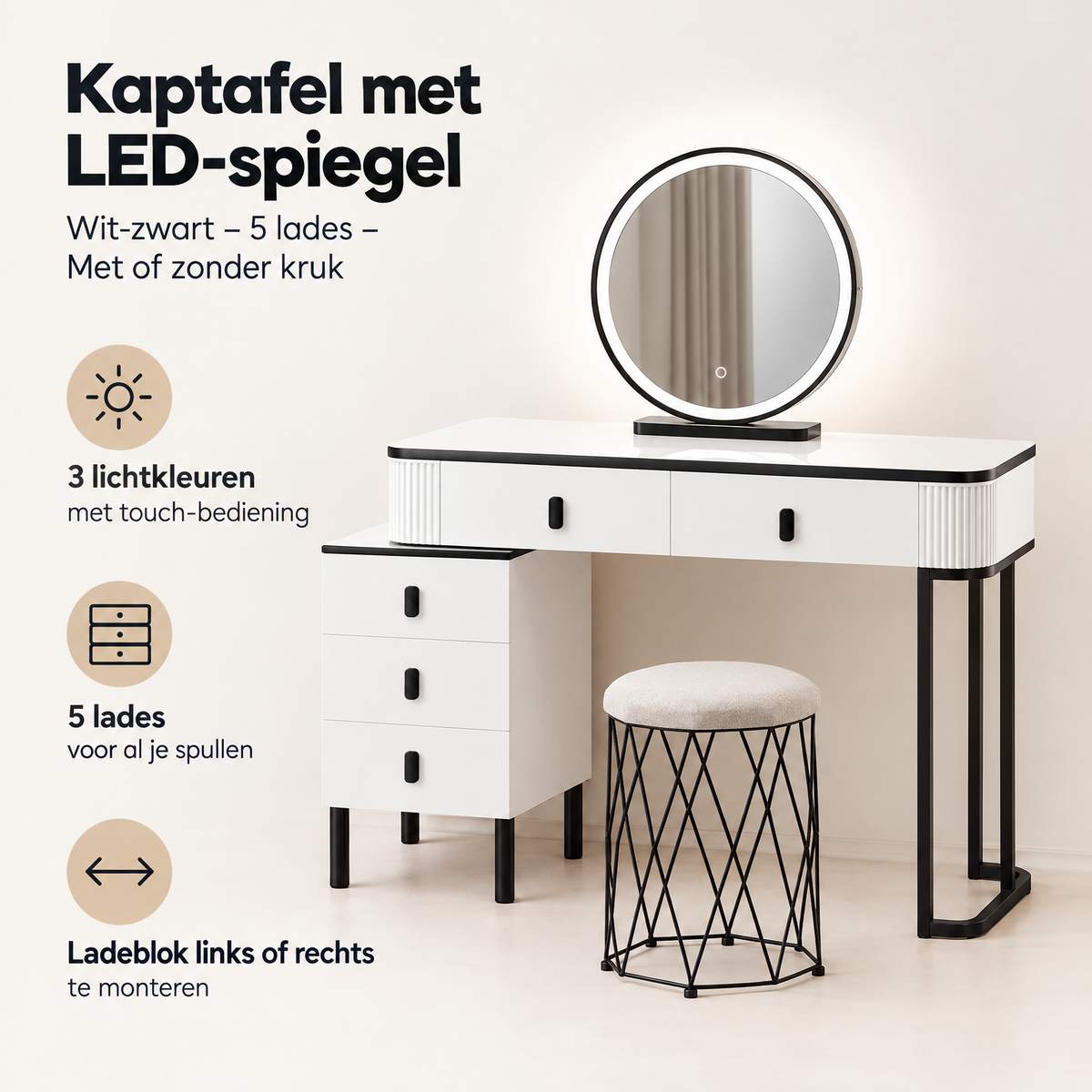 Belangrijkste voordelen en eigenschappen van kaptafel met led spiegel