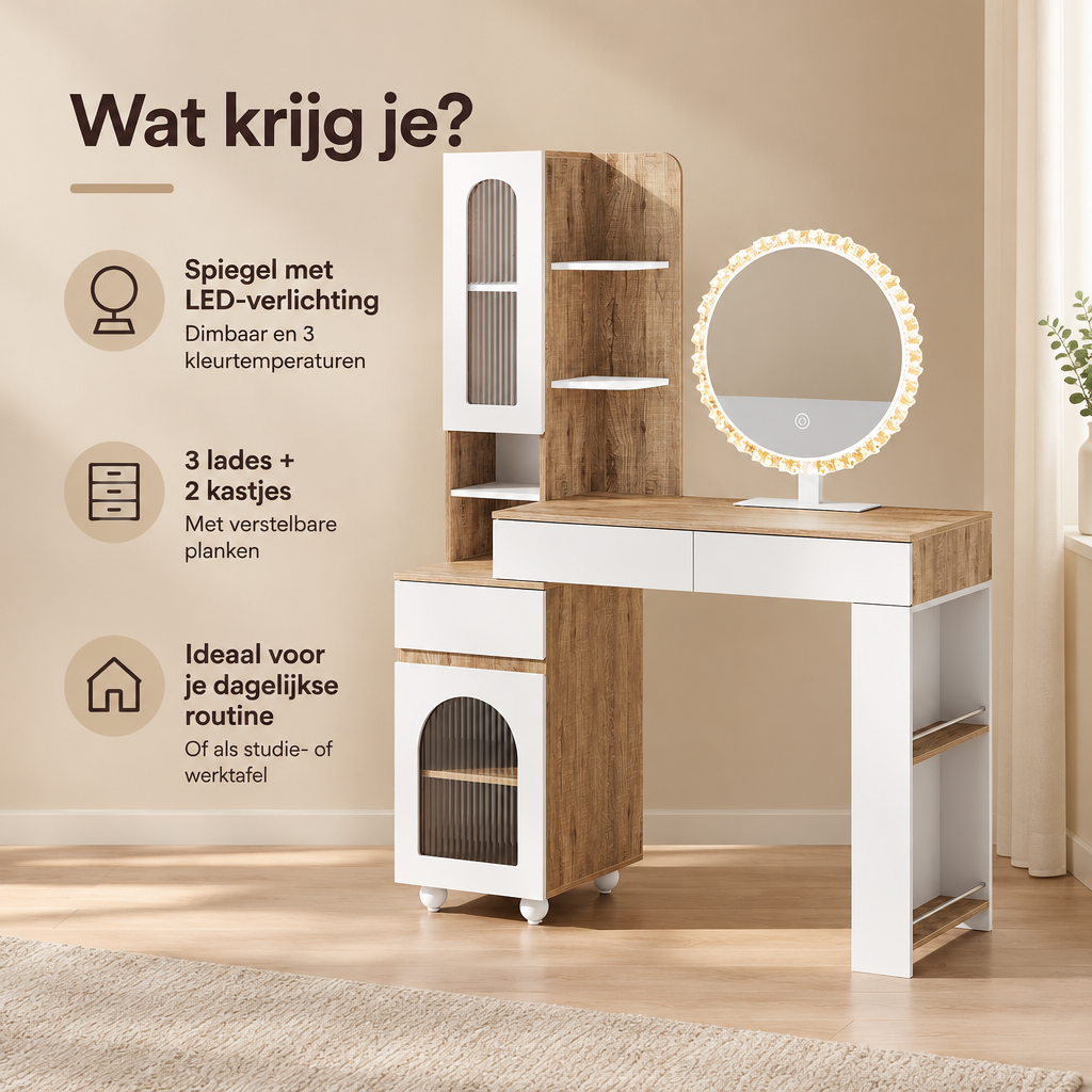 Praktische toepassing en keuzehulp voor kaptafel met LED-spiegel