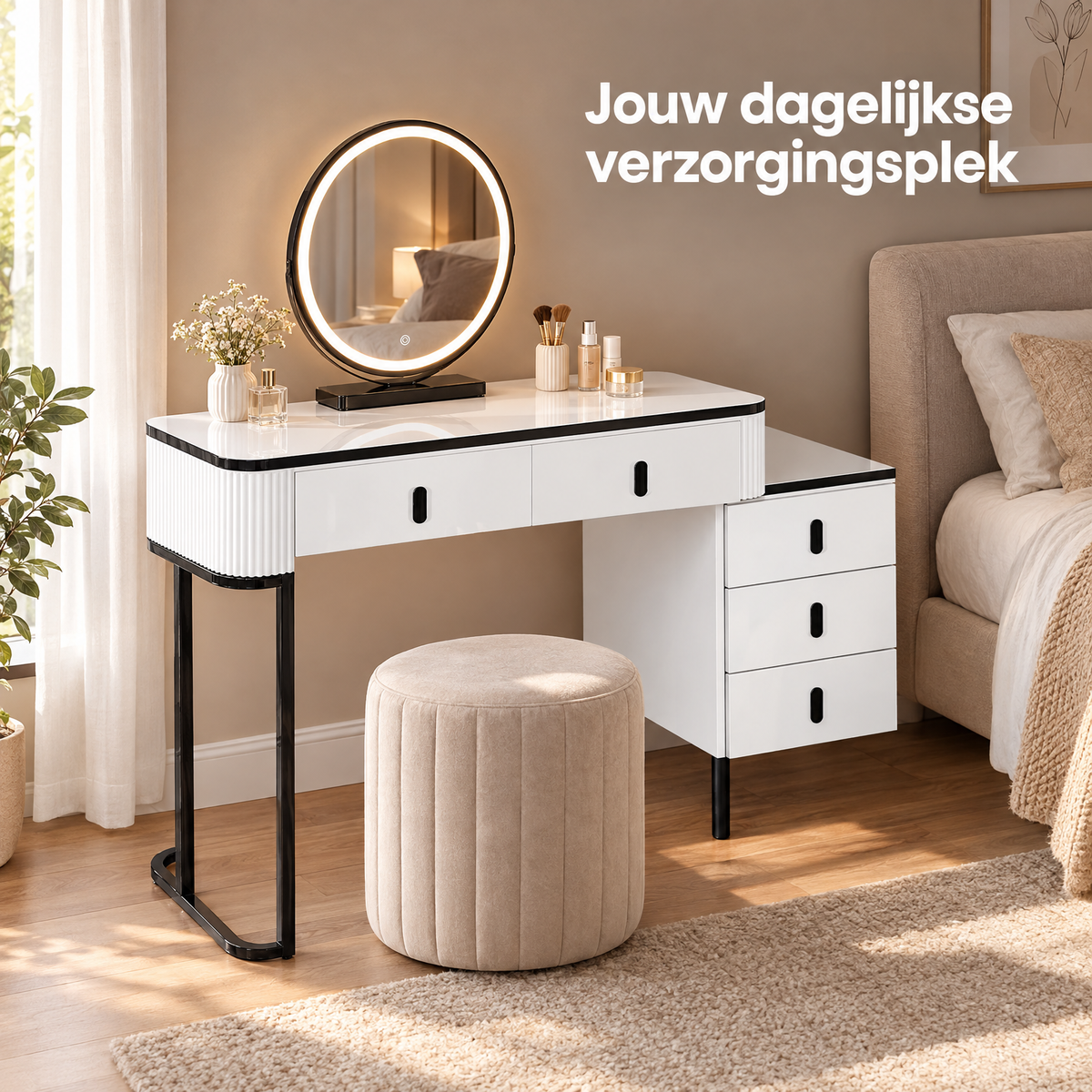 kaptafel met led spiegel in gebruik in een passende praktijksituatie