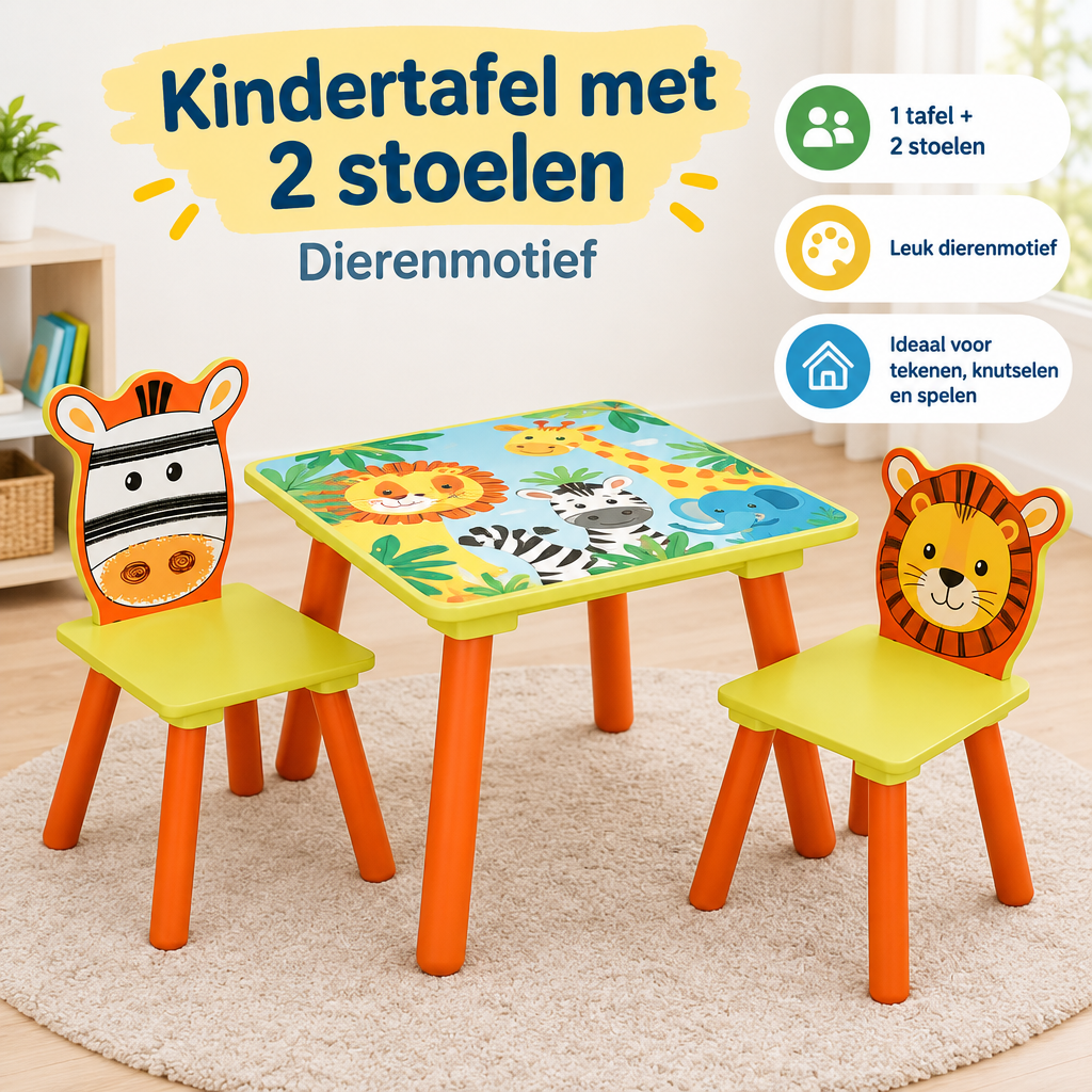 Praktische toepassing en keuzehulp voor kindertafel met 2 stoelen