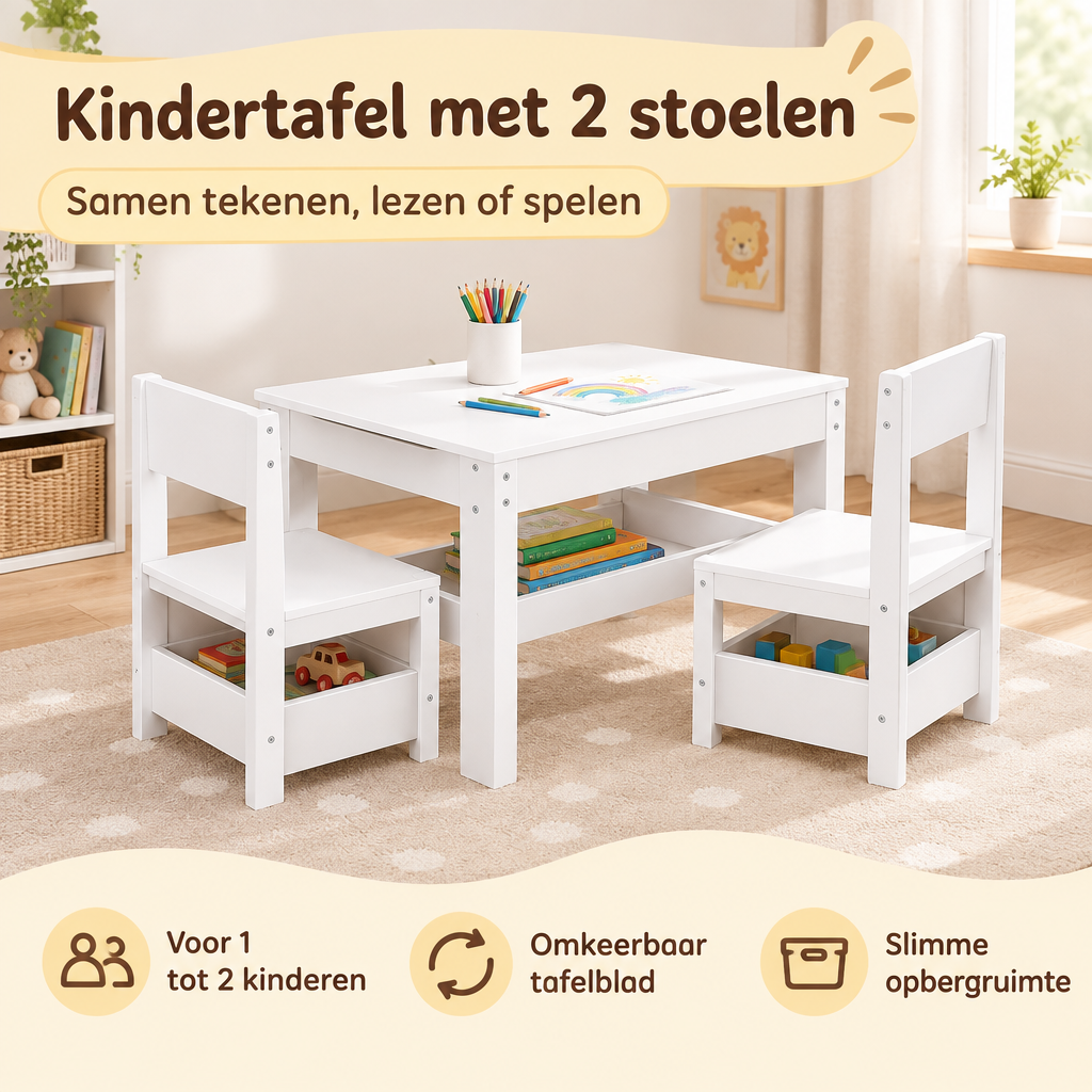 Praktische toepassing en keuzehulp voor kindertafel met 2 stoelen